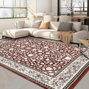 Area Rug Floral Washable Rug Vintage Non-Slip Carpet Indoor Floor Stain Resistant Carpets for Bedroom - 1 of 4
