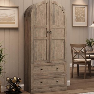 72" Tall Farmhouse Arched Kitchen Pantry Storage Cabinet with 2 Doors & Drawers, Large Wood Storage Cabinets with Thickened Shelves for Dining Room - 1 of 4