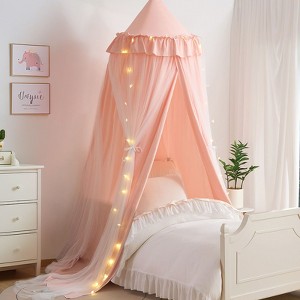 YEERSWAG Premium Double Layer Princess Bed Canopy Bed Curtain Nets with Luminous Stars Lights For Twin Size - 1 of 4