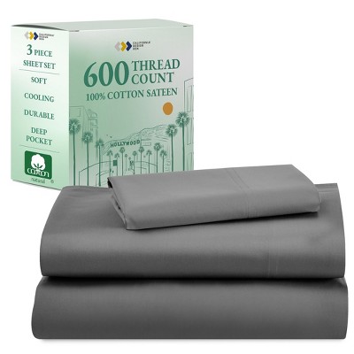 5-Star Luxury Sheet Set | 600 Thread Count 100% Cotton Sateen | Soft & Crisp Bed Sheets with Deep Pockets by California Design Den