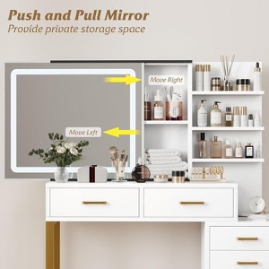 Vanity with Mirror and Light, Sliding Illuminated Mirror Makeup Table, 3 Lighting Modes, 5 Large Drawers, Suitable for Bedrooms - 1 of 4