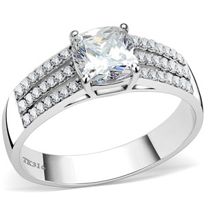 Slickblue Clear Cubic Zirconia Stainless Steel Ring with Polished Finish - Square Engagement Ring for Women, Size 5-10 - 1 of 4