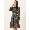 INSPIRE CHIC Women's Tie Neck Chiffon Long Sleeves Vintage Belted Floral Dress - 3 of 4