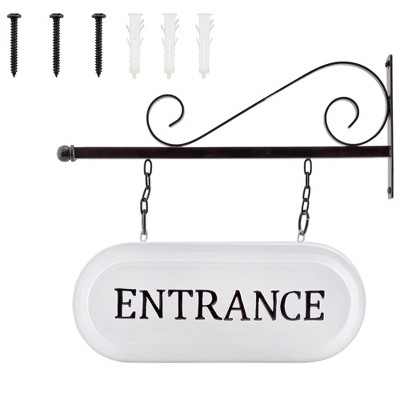 AuldHome Wall-Mounted Metal Office Entrance Sign, Farmhouse Enamelware 2-Sided Reception Sign