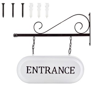 AuldHome Wall-Mounted Metal Office Entrance Sign, Farmhouse Enamelware 2-Sided Reception Sign - 1 of 4