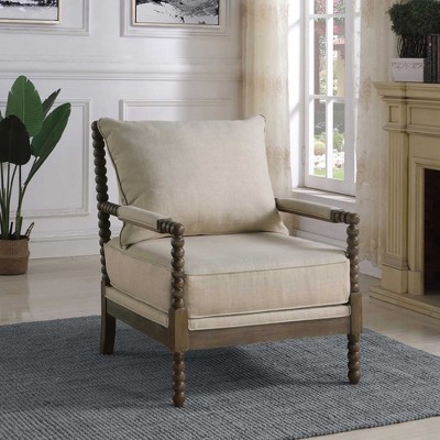 CAVINAS Linen Accent Chair with Spindl Backrest,Legs and Armrests,Cozy Upholstered Living Room Chairs,Reading Chairs for Living Room