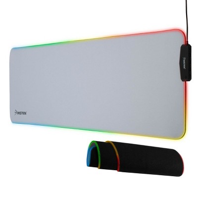 Insten - RGB Mouse Pad Gaming XXL Extended, LED Soft Cloth with 4 USB Hub Mat, Ergonomic Anti-Slip Rubber Base, White 31.5 x 12 x 0.12 in
