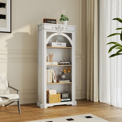 Vintage 4-Tier Bookshelf with Wood Shelves,tall floor standing bookcase,Decorative Display Cabinet for Living Room or Study-Baofuwish