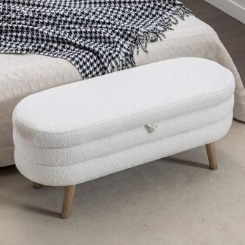 Boucle Storage Bedroom Bench,Indoor Oval Storage Bench with Solid Wood Legs-Maison Boucle