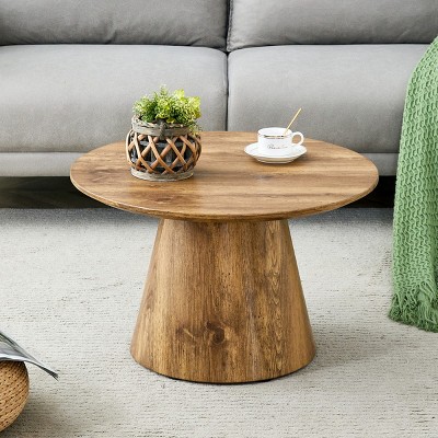 1 Piece Natural Wood Grain Coffee Table,Coffee Table With Natural Wood Grain MDF Tabletop And Wood Base,Round Coffee Table-Coolbibila