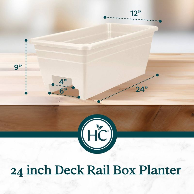 The HC Companies 24 Inch Wide Heavy Duty Plastic Deck Rail Mounted Garden Flower Planter Boxes with Removable Drainage Plugs, White (4 Pack), 4 of 8