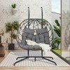 DOMETOUR 2 Person Outdoor Rattan Hanging Chair Patio Wicker Egg Chair - 2 of 4