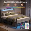 Pinmoco LED Headboard Bed Frame with Charging Station, 16.5" Storage Metal Platform Bed, Gray - 3 of 4