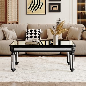 Lyngins Mirrored Coffee Table with Vintage Carvings, Rectangle Glass Tea Table with Mirrored Finish, Modern Center Table for Living Room and Office - 1 of 4