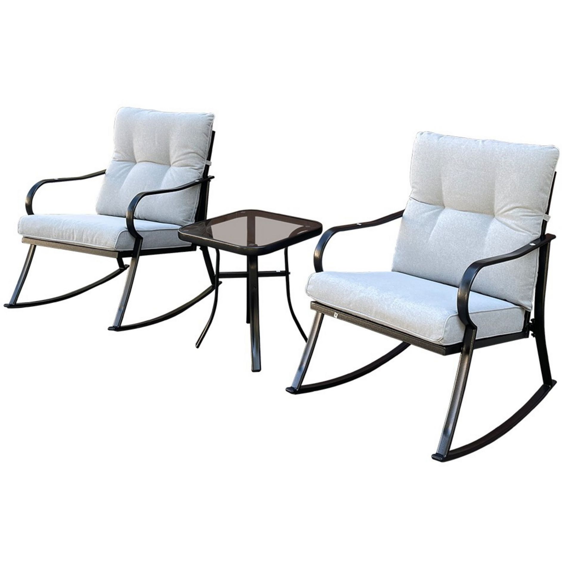 FONTOI Accent Chair Rocker Set with Teapoy Stylish Design for Outdoor Spaces, Gray, 32.25"*25.2"*18"