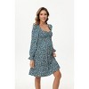 A heart-shaped collar long sleeved printed short maternity dress with dark green floral print (print) dark green print_L - 4 of 4