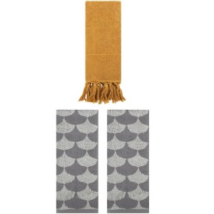REGALWOVEN 3 Packs Cotton Geometric and Solid Absorbent Soft Hand Towel for Bathroom Kitchen - 1 of 4