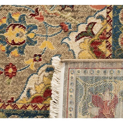 Taupe and Blue Oriental Synthetic 4' x 6' Area Rug