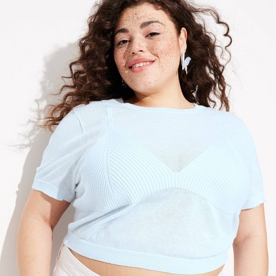 Women's Short Sleeve Crewneck Bikini Pullover Sweater - Wild Fable™