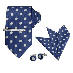 Allegra K Men's Polka Dots Business Wedding Pocket Square Clip Cufflinks Necktie Sets - 1 of 4