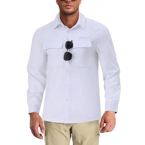 Clearlove Men's UPF 50+ Sun Protection Fishing Shirt Long Sleeve Button Down Travel Work Shirt with Pockets Quick Dry - 1 of 4