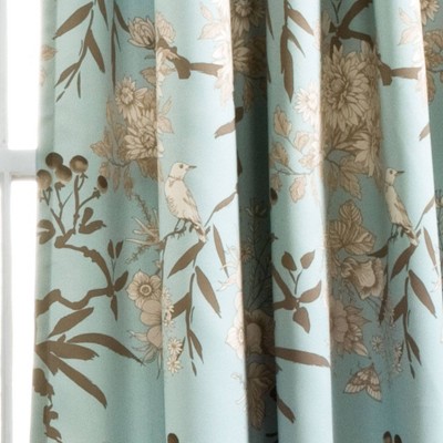 Blue Botanical Garden Polyester Room Darkening Curtain Pair