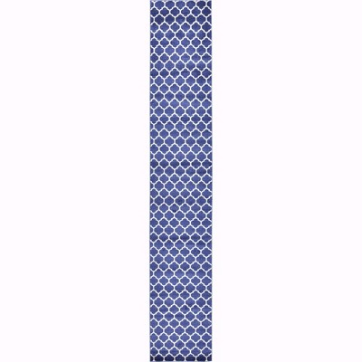 Dark Blue Synthetic Trellis Reversible Runner Rug