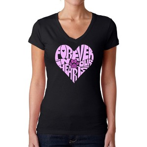 LA Pop Art Forever In Our Hearts - Women's Word Art V-Neck T-Shirt - 1 of 4