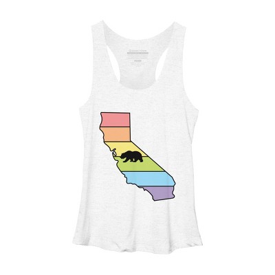 Design By Humans California State Bear Pride Rainbow Flag By  mellowrainbowRacerback Tank Top - White Heather - 2X Large