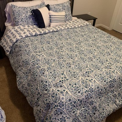 12pc Queen Reversible Paisley Print Comforter & Sheets Set Blue/dark ...