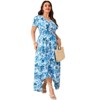Coolmee Women's Plus Size Summer Floral Dresses Wrap V Neck Casual  Short Sleeve A-Line Midi Sundress - 3 of 4