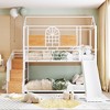 Twin Over Twin House Bunk Bed with Slide, Storage Stairs, and Shelf, Metal Frame Playhouse Bed for Kids Room - 2 of 4