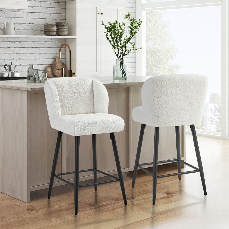Yaheetech 26.5Inch Counter Stools Set of 2 with Black Metal Legs for Kitchen, White, 2 of 6