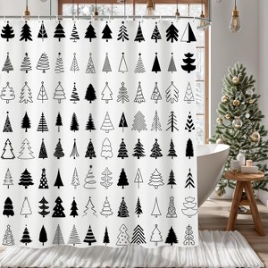 Christmas Shower Curtain Black and White Chrisrmas Tree Shower Curtain Winter Xmas Pine Pattern Shower Curtains for Bathroom Decor 70.8x70.8 Inch - 1 of 1