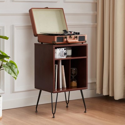 Lirago,Record Player Stand with Storage-Engineered Wood Table for Vinyl Records & Accessories,Brown