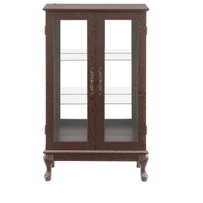 Vynxaria Decorative Storage Cabinet with Mirrored Back and Adjustable Glass Shelves - Cherry/White/Oak