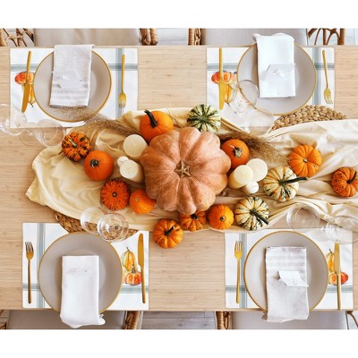 Autumn Pumpkin Themed Polyester Placemats, Set of 4