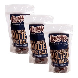 Lehman's Chocolate Malted Milk Balls, Milk Chocolate Coated Candy, 3 Pack of 8 oz Resealable Bags - 1 of 4
