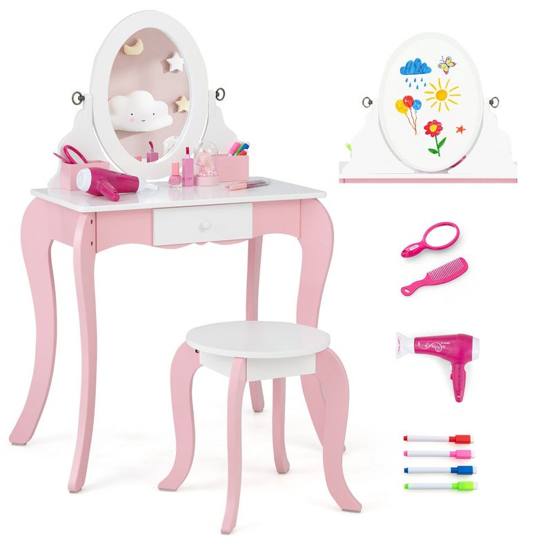 Tangkula Pretend Kids Vanity Set Makeup Dressing Table 2-in-1 Mirror & Whiteboard, 1 of 11