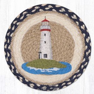 Earth Rugs Coastal White Lighthouse Printed Round Jute Trivet – 10" Table Protector - 1 of 3