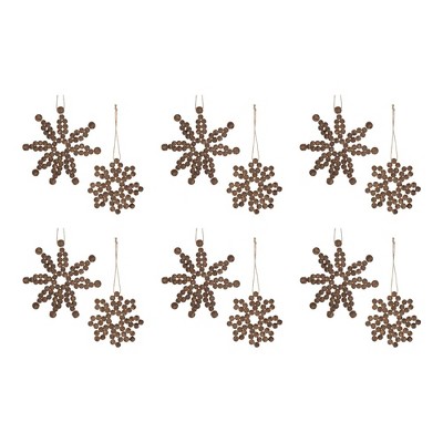 Brown Wood Bead Snowflake Ornaments Set of 12