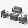 LayinSun 4 Pieces Aluminum Outdoor Patio Furniture Set, Metal Modern Conversation Sofa Set with Fire Pit Table and Washable Thick Cushions - 2 of 4