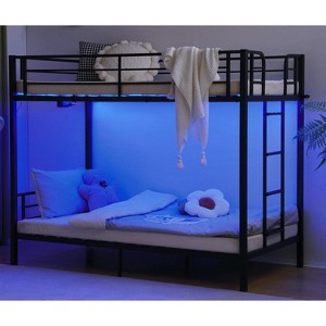 VINGLI Metal Bunk Bed Frame Twin Over Twin with LED Lights, Non-Slip Ladder, Full Length Guardrail, Charging Station - 1 of 4