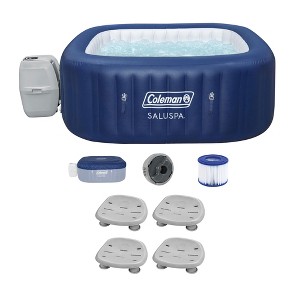 Bestway Coleman Hawaii AirJet Inflatable Hot Tub with EnergySense Cover, Blue + Bestway SaluSpa Spa Seat with Adjustable Legs (4 Pack) - 1 of 4