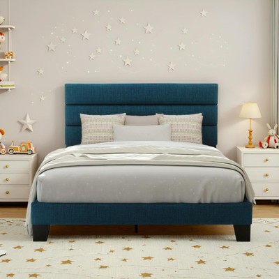 Allewie Platform Bed Frame with Fabric Upholstered Headboard and Wooden Slats Support, Fully Upholstered Mattress Foundation/No Box Spring Needed