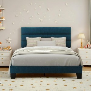 Allewie Platform Bed Frame with Fabric Upholstered Headboard and Wooden Slats Support, Fully Upholstered Mattress Foundation/No Box Spring Needed - 1 of 4