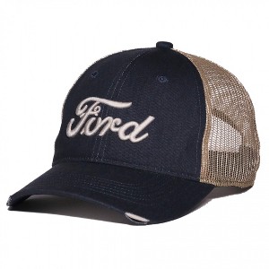 Adult Ford Logo Tea Stained Worn Pre-Curved Adjustable Trucker Hat - 1 of 4