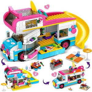 3-in-1 Camper Van Building Set, 494-Piece Beach Camping Blocks with Food Truck and Slide for Ages 6+ - 1 of 4