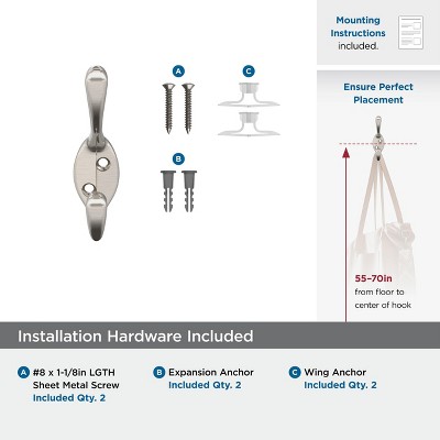 Satin Nickel Large Coat and Hat Wall Hook