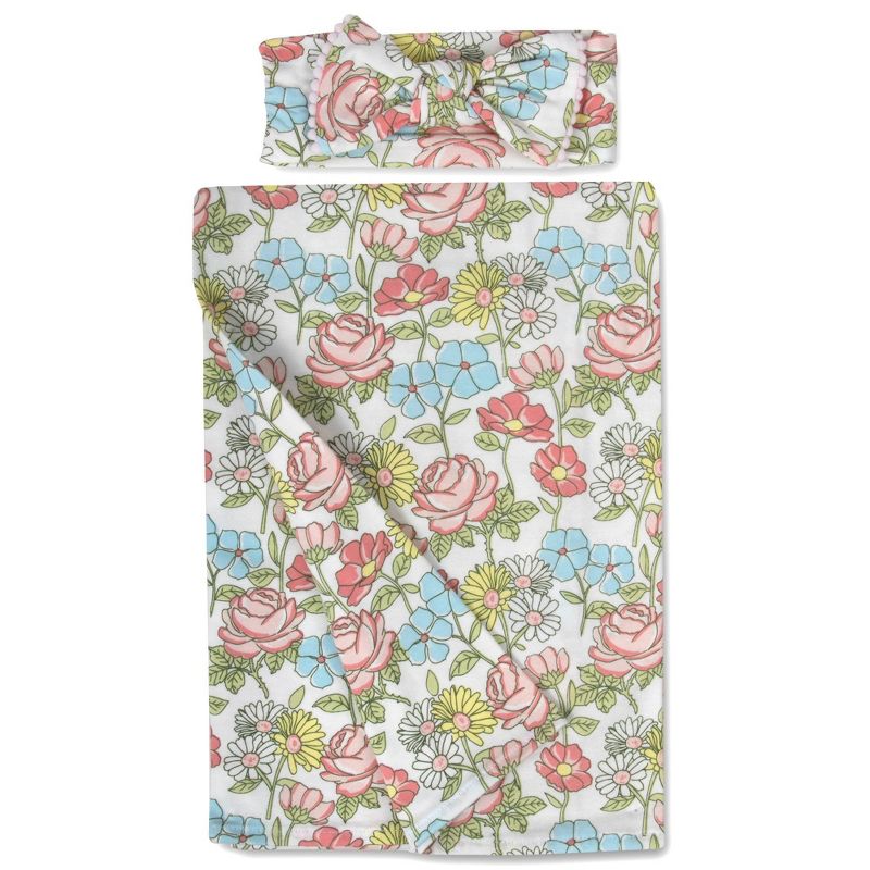 Baby Essentials Wild Floral Swaddle Blanket and Headband Set, 1 of 4